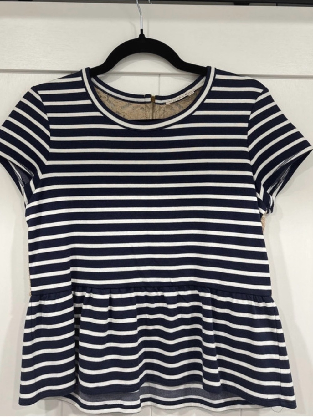 RACHEL Rachel Roy Navy and White Striped Peplum Tee